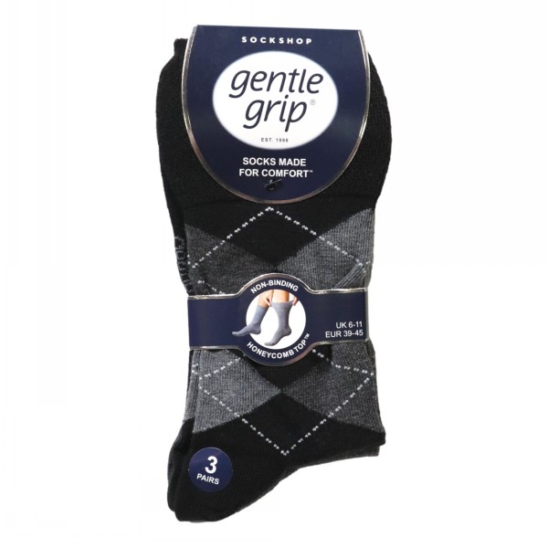 Sock Shop Men's Gentle Grip Socks 3 Pairs Argyle Cambers Country Store